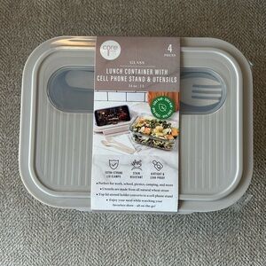 Core Kitchen Glass Lunch Container with Phone Stand & Utensils - Light Gray
